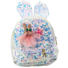 Gyermek hátizsák flitter nyúlfül fehér 22cm 4,4L