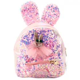   Gyermek hátizsák flitter nyúlfül világos rózsaszín 22cm 4,4L