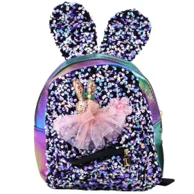   Gyermek hátizsák flitter nyúlfül sötét színes 22cm 4,4L