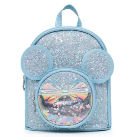 Gyermek hátizsák flitterekkel Egérfül kék 22cm 3L