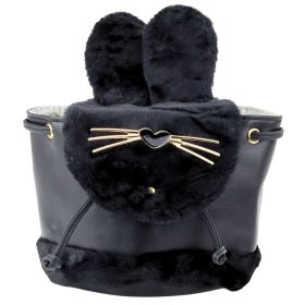   Gyermek hátizsák plüss füles állítható pánt fekete 22cm 4L