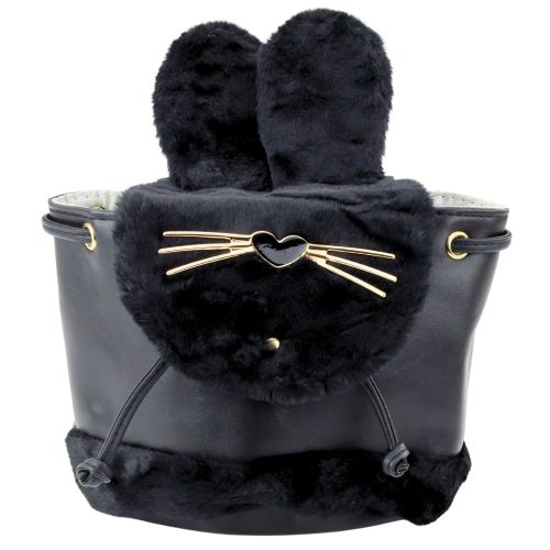 Gyermek hátizsák plüss füles állítható pánt fekete 22cm 4L