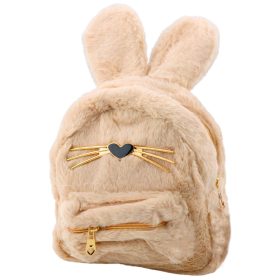   Gyermek hátizsák szőrös plüss nyúlfül orr bajusz bézs 3L 22cm