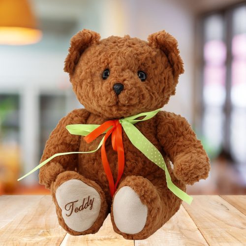 Plüss Teddy Bear Zöld-Piros masni Barna 30cm