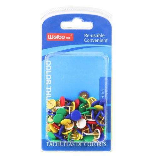 Lapos fejű gombostű készlet irodába és iskolába, színes, 90 db.