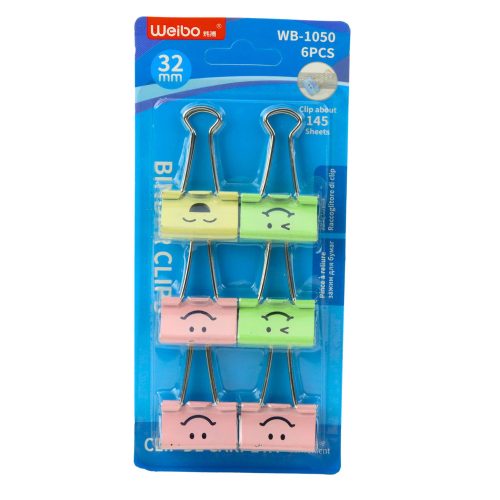 Színes mosolygós gémkapocs készlet 6 db 32mm-es