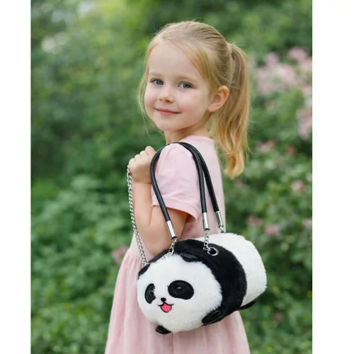 Plüss Panda táska fogantyúk fém lánc fekete fehér 20cm