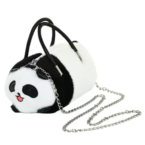 Plüss Panda táska fogantyúk fém lánc fekete fehér 20cm