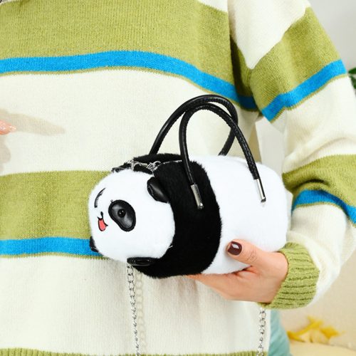 Plüss Panda táska fogantyúk fém lánc fekete fehér 20cm