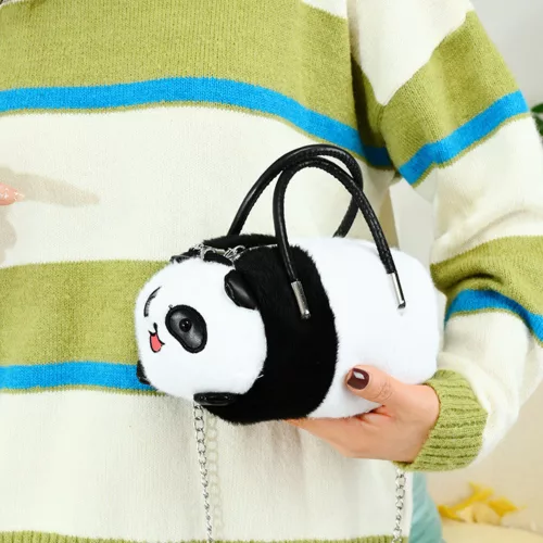 Plüss Panda táska fogantyúk fém lánc fekete fehér 20cm