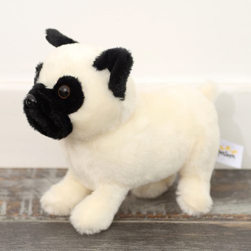 Plüss játék bújós játék mopsz kutya fehér 19cm