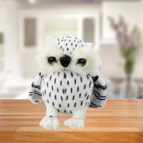 Plüss kis bagoly kabalája ennivaló fehér fekete foltok 15cm