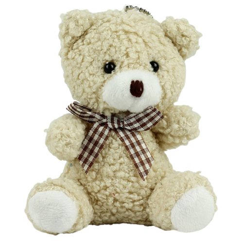 Teddy Bear plüss kulcstartó medál dekoráció bézs 8cm