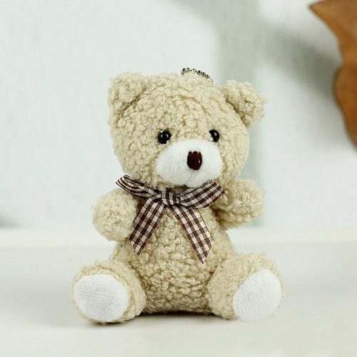 Teddy Bear plüss kulcstartó medál dekoráció bézs 8cm