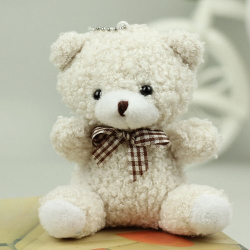 Teddy Bear plüss kulcstartó medál dekoráció fehér 8cm