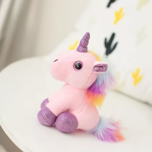 Egyszarvú plüss kulcstartó fém gyűrű rózsaszín 12cm
