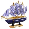 Gyűjtőmodell dekoratív vitorláshajó fehér és kék 16x15cm