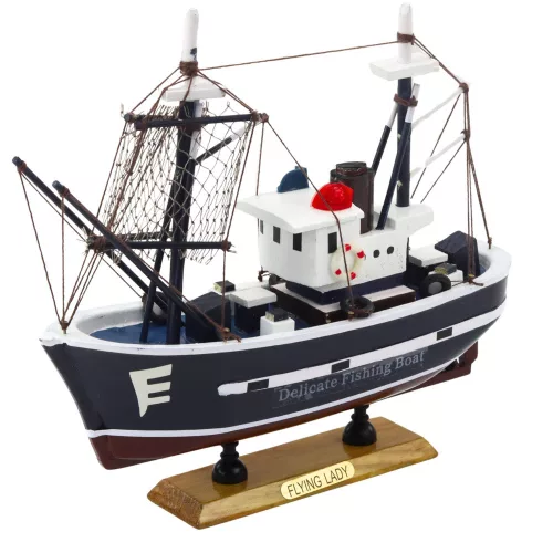 Gyűjthető dekoratív modell horgászcsónak repülő hölgy 24x23cm