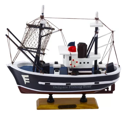 Gyűjthető dekoratív modell horgászcsónak repülő hölgy 24x23cm
