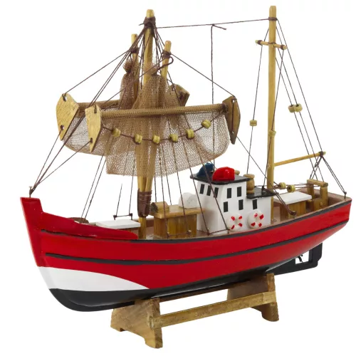 Gyűjthető dekoratív modell horgászcsónak Piros 30x26cm