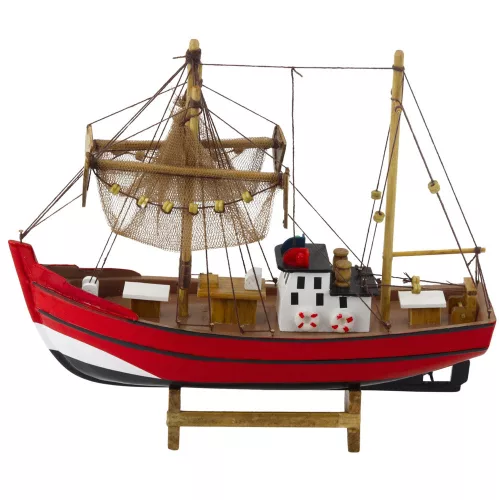 Gyűjthető dekoratív modell horgászcsónak Piros 30x26cm