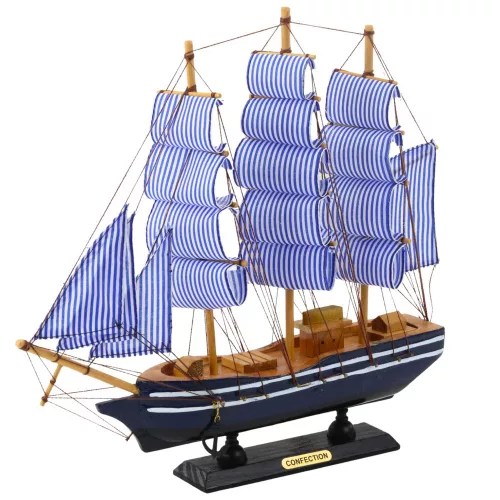 Gyűjtőmodell dekoratív vitorláshajó fehér és kék 33x31cm