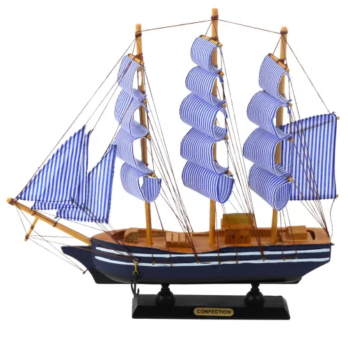 Gyűjtőmodell dekoratív vitorláshajó fehér és kék 33x31cm