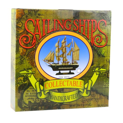 Gyűjtőmodell dekoratív vitorláshajó fehér és kék 33x31cm