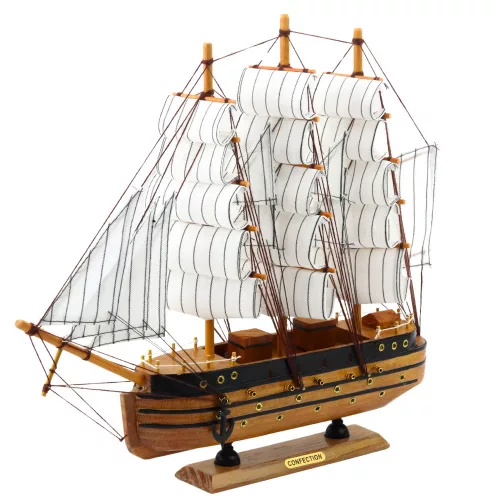 Gyűjthető Modell Dekoratív Háromárbocos Vitorlás Hajó Fehér 39x36cm