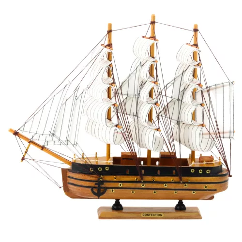 Gyűjthető Modell Dekoratív Háromárbocos Vitorlás Hajó Fehér 39x36cm