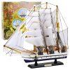 Gyűjthető dekoratív modell vitorlás hajó fregatt fehér 49x43cm
