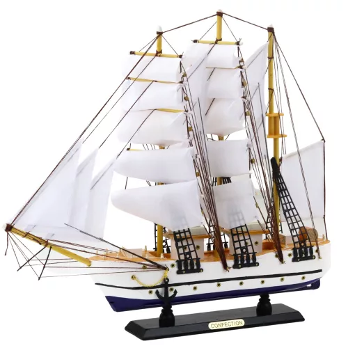 Gyűjthető dekoratív modell vitorlás hajó fregatt fehér 49x43cm