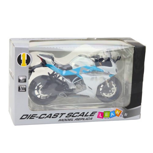 Sport Motorkerékpár Fém Fények Hangok Fehér Kék 1:12