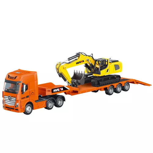 Teherautó pótkocsival Vontató kamion fémkotró Huina Orange 1:50