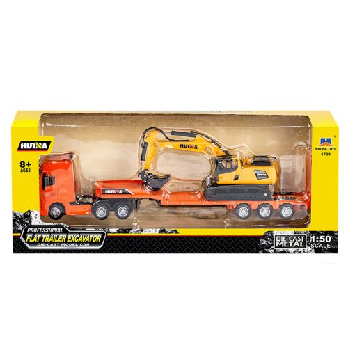 Teherautó pótkocsival Vontató kamion fémkotró Huina Orange 1:50