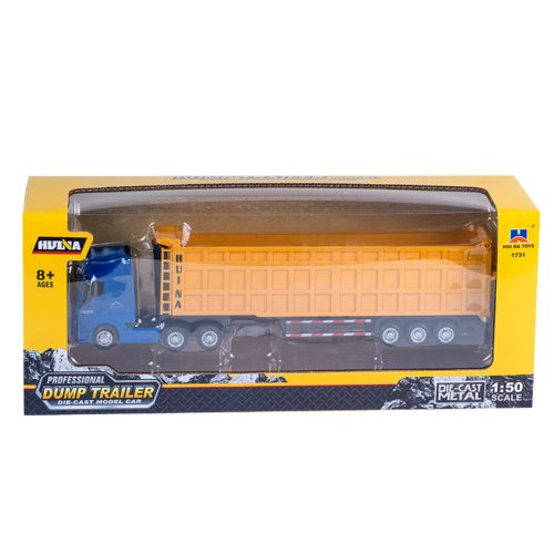 Teherautó Térfogatú Félpótkocsival Fém Sárga Huina 1:50