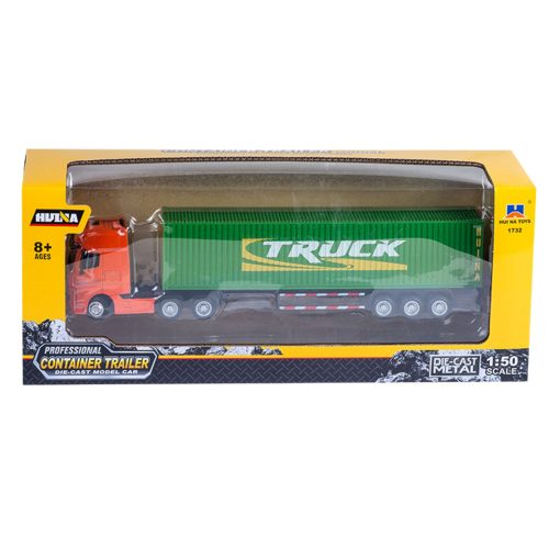 Teherautó Félpótkocsi Container Metal Huina Green 1:50