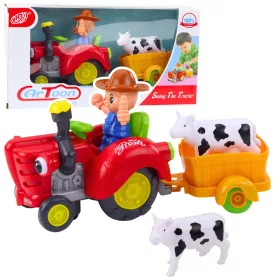   Interaktív farmer traktor pótkocsival, tehénfigurával, fényekkel és hangokkal