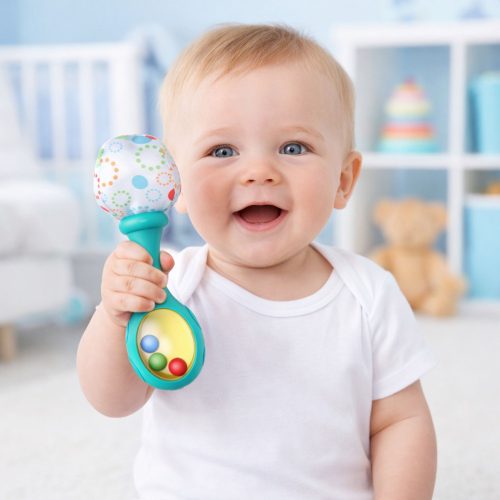 Csörgőkészlet puha golyómintákkal, sárga-zöld színben, 2 db