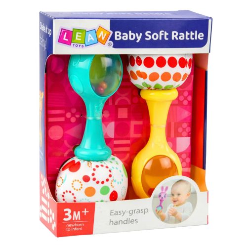 Csörgőkészlet puha golyómintákkal, sárga-zöld színben, 2 db