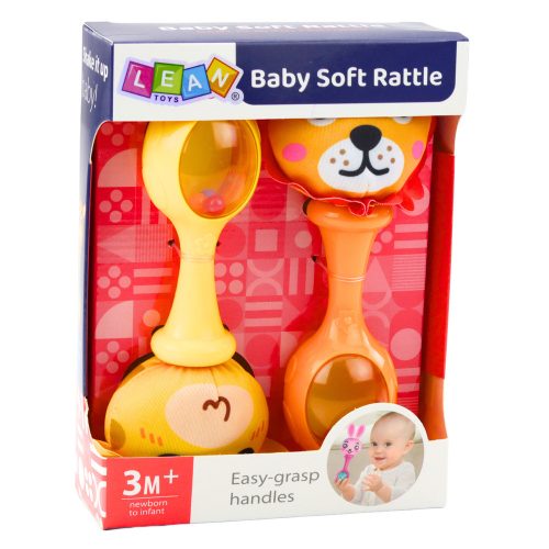 Csörgőkészlet puha golyómintákkal, zsiráf és oroszlán mintával, 2 db