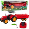 RC távirányítós mezőgazdasági traktor pótkocsival, piros