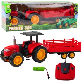   RC távirányítós mezőgazdasági traktor pótkocsival, piros