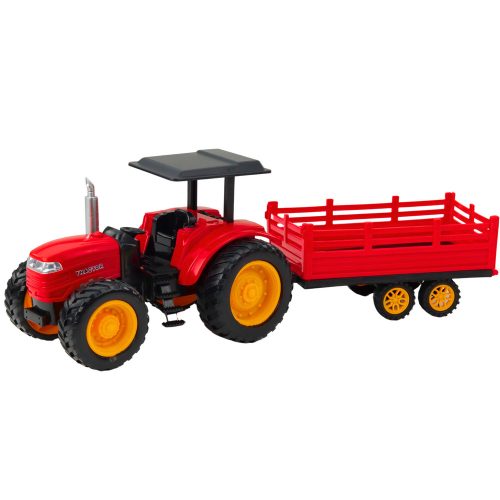 RC távirányítós mezőgazdasági traktor pótkocsival, piros