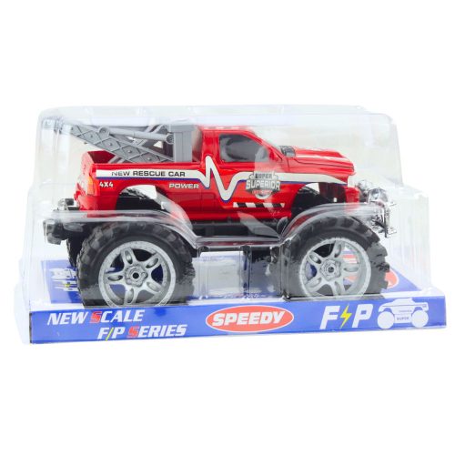 Hátsókerék-hajtású terepjáró mentőautó vonóhoroggal, piros 27cm