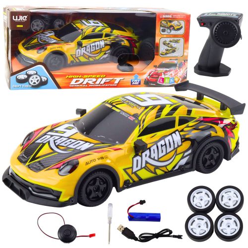 RC sportautó távirányítós megvilágított Drift Body sárga