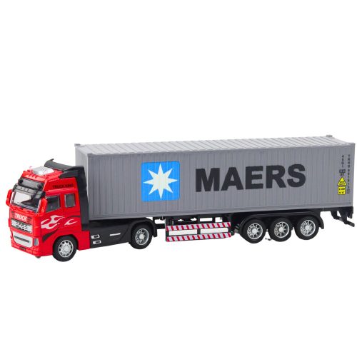 Teherautó-konténer visszahúzható meghajtó ajtókkal, szürke piros