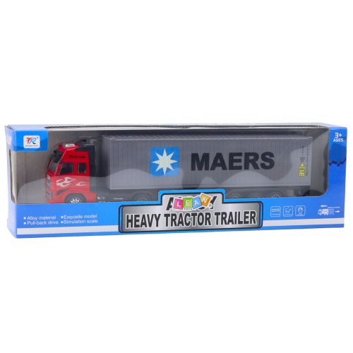 Teherautó-konténer visszahúzható meghajtó ajtókkal, szürke piros