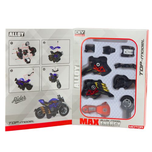 Motorkerékpár összeszerelhető csavar fém 1:14 DIY fekete és piros