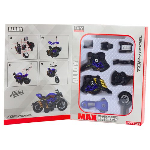 Motorkerékpáros játék csavarok összeszereléséhez, fém 1:14 barkácsolás, fekete és kék